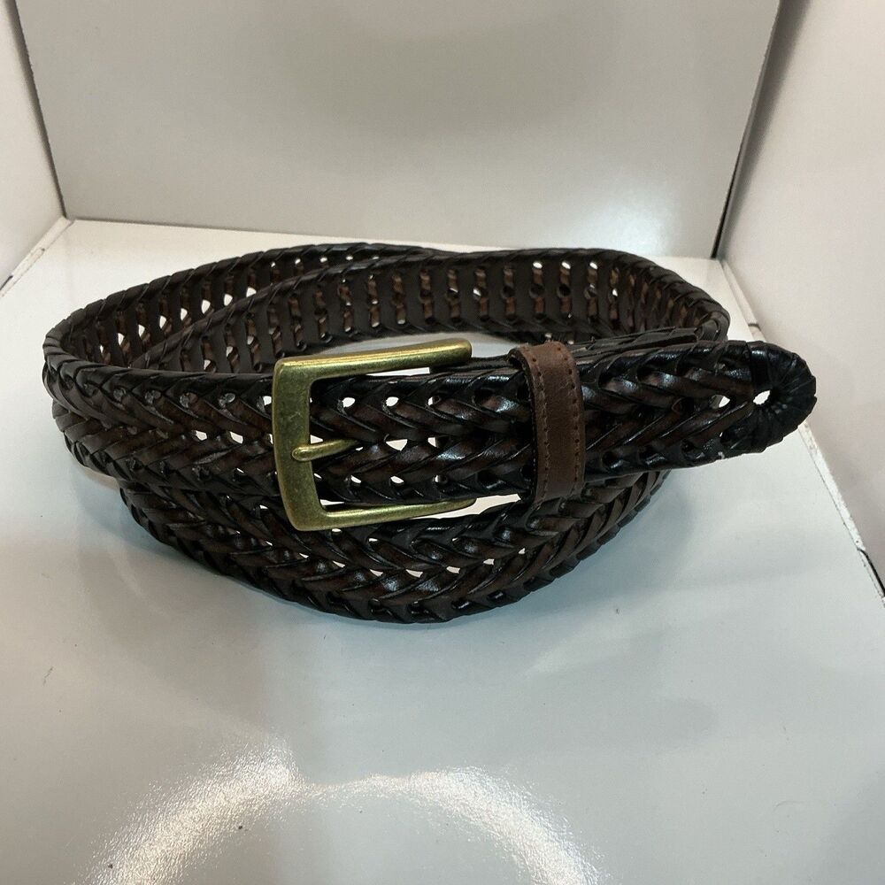 Columbia Men’s 40/100 Brown Black Braided Leather Belt Brass Buckle 11C002J8